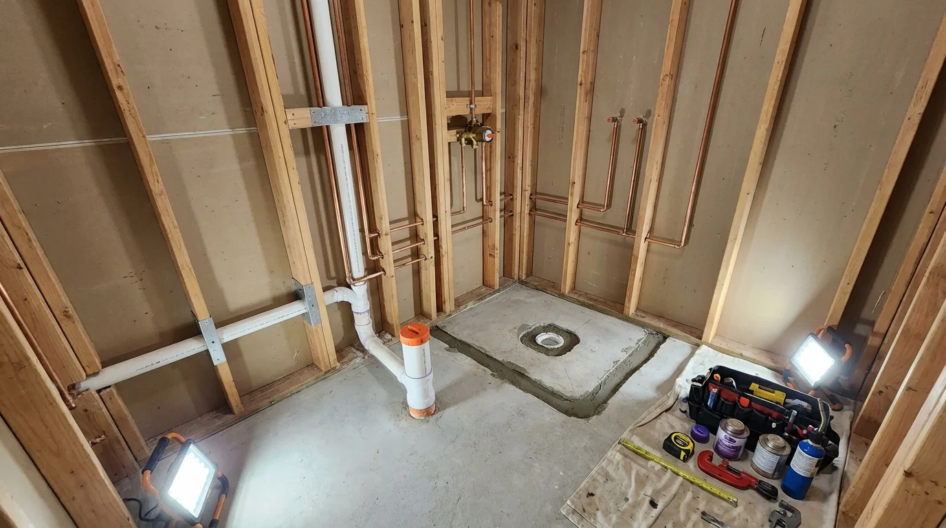 Bathroom rough-in plumbing during remodel by Johns Plumbing LLC in Tchula