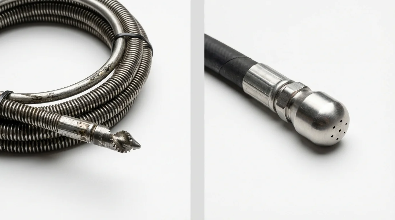 Drain snake cable and hydro jetting nozzle used for drain cleaning in Tchula, MS