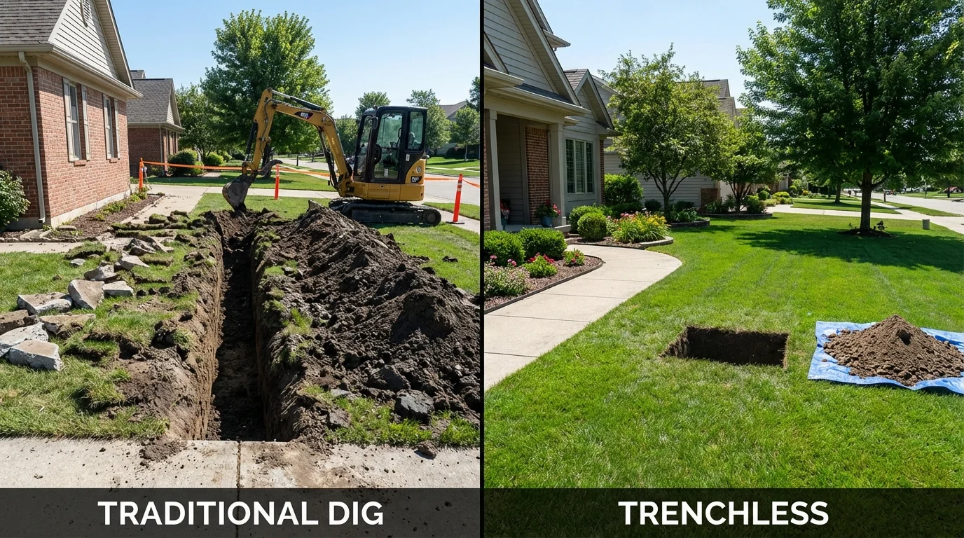 Trenchless sewer repair with minimal yard damage versus traditional excavation in Tchula, MS